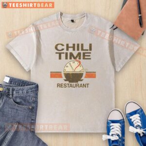 Alt Text: Pretty Chili Time sign on a St. Bernard washed t-shirt showcasing vibrant colors and playful design.