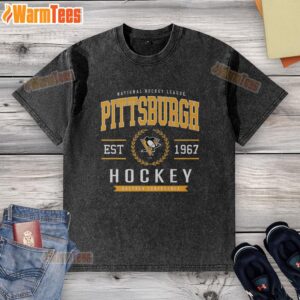 Nice Pittsburgh Penguins Hockey Legacy Crest Washed T-Shirt featuring team colors and logo, perfect for fans.