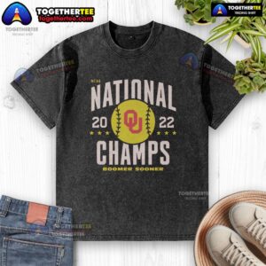 Vintage washed t-shirt featuring the 2022 Oklahoma Softball National Champs logo, perfect for fans and collectors.