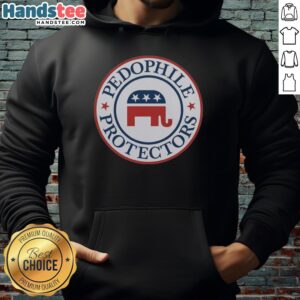 Nice Pedophile Protectors Republican hoodie in black with bold text, showcasing a controversial political statement.