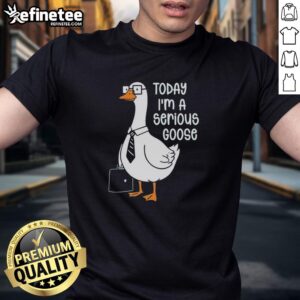 Top Goose wearing a backpack in 'Today I'm a Serious Goose' T-Shirt, perfect for fun and quirky fashion.