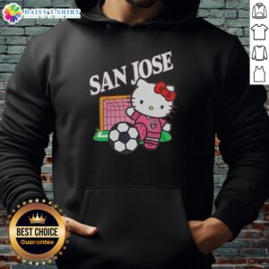 Alt Text: 2026 Pretty San Jose Earthquakes x Hello Kitty Night celebration hoodie featuring vibrant design and team logo.