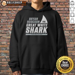 Bryan Hodgson wearing the Official Jon Rothstein Great White Shark Hoodie, showcasing a unique sports fashion style.