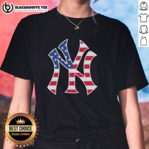 Alt Text: Awesome New York Yankees Military Appreciation Red White Blue Ladies Tee featuring patriotic colors and logo.