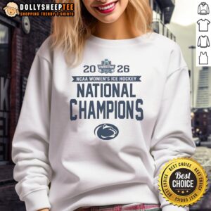 2026 Penn State Nittany Lions Frozen Four Champions sweatshirt in navy blue, celebrating NCAA hockey victory.