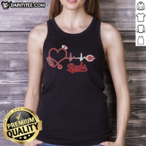 Nice Cincinnati Reds Nurse Lover Heartbeat Baseball T-Shirt - Image 4