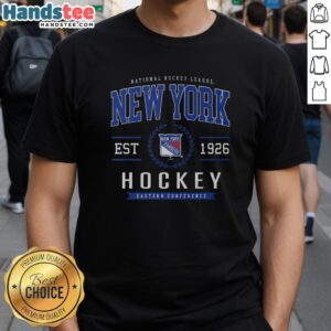 Alt Text: Official New York Rangers Hockey Legacy Crest T-Shirt featuring team colors and logo, perfect for fans and collectors.