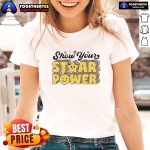 Teacher and student wearing 'Show Your Staar Power' tee, promoting motivation for STAAR testing day success.