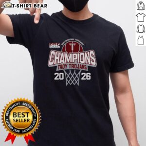 Alt Text: Hot Troy University Trojans 2026 Sun Belt Men's Basketball Tournament Champions T-Shirt by Blue 84, featuring bold graphics.