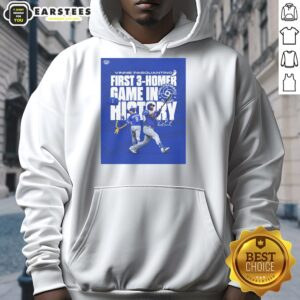 Alt Text: Vinnie Pasquantino in a hoodie celebrating his historic 3-home run game at the 2026 World Baseball Classic.