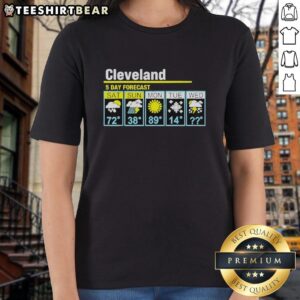 Official Cleveland 5-Day Forecast ladies tee featuring a vibrant weather graphic for stylish weather updates.
