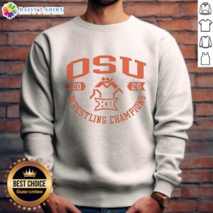 Alt Text: Oklahoma State Cowboys Wrestling Championship 2026 sweatshirt featuring bold team colors and logo, perfect for fans.