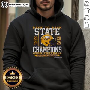Top Avon Football Back to Back State Champs Hoodie featuring team logo and championship year design.