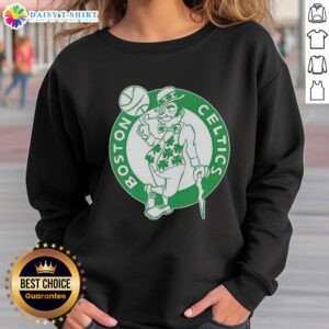 Alt Text: Premium Boston Celtics White Logo sweatshirt for St. Patrick's Day featuring a festive green and white design.