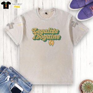 Pretty Legalize Ibogaine washed t-shirt featuring a bold graphic design promoting ibogaine awareness and legalization.