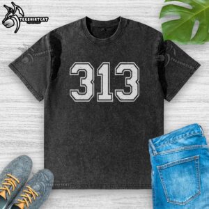 Premium Detroit Michigan Area Code 313 washed t-shirt in soft fabric, perfect for casual wear and Detroit pride.
