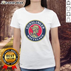 Original Gunslinger Beer Wasteland Ladies Tee featuring a vintage-inspired graphic on a stylish women's shirt.