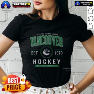 Ladies tee featuring the Vancouver Canucks Hockey legacy crest, perfect for fans and casual wear.