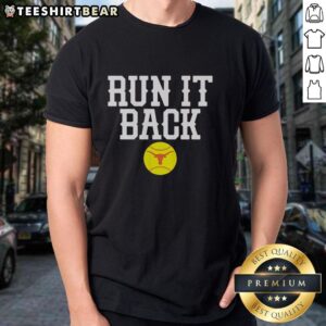 Premium Texas Longhorn Baseball 'Run It Back' T-Shirt featuring vibrant team colors and bold graphics for fans.