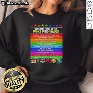 Stylish sweatshirt featuring '10 Symptoms of the Woke Mind Virus' design, promoting care for the planet and all its life.