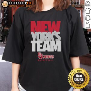 Alt Text: Original New York's Team Text Stack St. John's Red Storm Ladies Tee in vibrant red, perfect for game day.