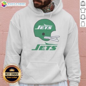 Alt Text: Official New York Jets football logo displayed on a stylish big helmet hoodie, perfect for fans and collectors.