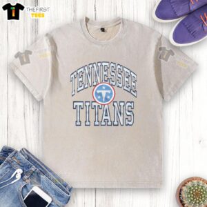Official Tennessee Titans Arch Washed T-Shirt in navy blue, featuring team logo and comfortable fit for fans.