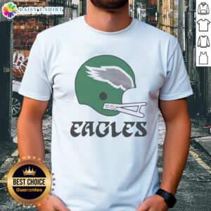Alt Text: Official Philadelphia Eagles football logo displayed on a big helmet T-shirt, perfect for fans of the team.