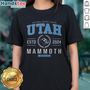 Nice Utah Mammoth Hockey Legacy Crest Ladies Tee in stylish design, perfect for fans and casual wear.