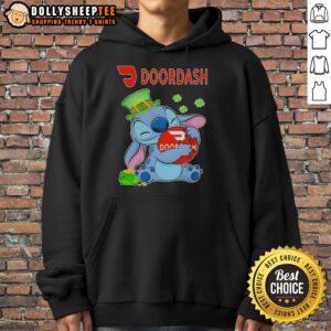 St. Patrick's Day hoodie featuring Top Stitch Hug and DoorDash logo, perfect for festive celebrations.