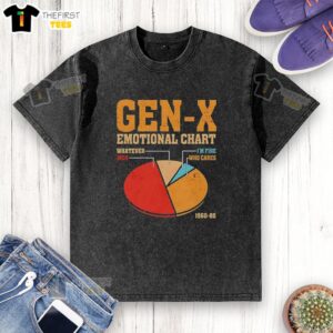 Vintage washed T-shirt featuring the 'Whatever Meh I'm Fine Who Cares' emotional chart for Gen X, 1960-85 design.