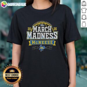 Original McNeese State Cowboys 2026 Men's Basketball March Madness ladies tee featuring team colors and logo.