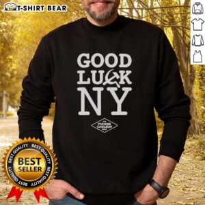 Top Good Luck NY Tucker Carlson Show sweatshirt featuring a hammer and sickle design, perfect for fans and collectors.