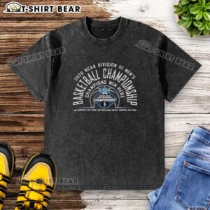2026 NCAA Division III Men's Basketball Championship winners wearing a 'Champions Win Here' washed t-shirt.