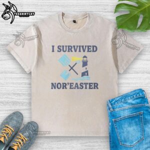 Original I Survived Noreaster 2026 Washed T-Shirt featuring a bold graphic design, perfect for storm enthusiasts.