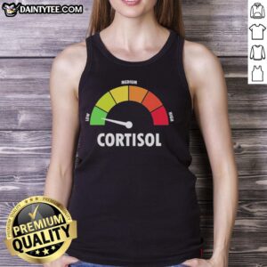Graphic tank top featuring 'Nice Low Medium and High Cortisol' design, perfect for health and wellness enthusiasts.