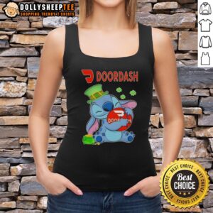 Top Stitch Hug Doordash Logo St. Patrick's Day tank top featuring a festive green design and playful graphics.