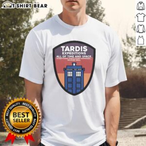 Nice Tardis Expeditions Police Call Box T-Shirt featuring iconic blue TARDIS design for time travel enthusiasts.