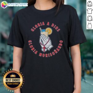 Alt Text: Top Gloria A Dios Gloria Morisonando Ladies Tee featuring vibrant design and comfortable fit for stylish casual wear.