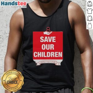 Official Save Our Children Protect The Future Tank Top showcasing a vibrant design promoting child welfare and protection.