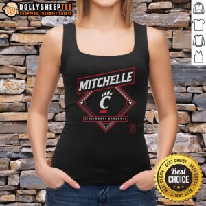 Premium Christian Mitchelle Cincinnati Bearcats baseball tank top in red, featuring logo and comfortable fit for fans.