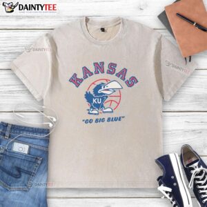 Vintage washed t-shirt featuring the Kansas Jayhawks logo, perfect for fans supporting their homefield basketball team.