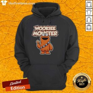 Funny Premium Wookiee Monster eating a cookie while wearing a cozy hoodie, perfect for fans and humor lovers.