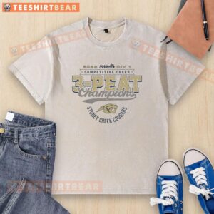 Good Stoney Creek Cougars 2026 MHSAA Cheer Division 1 3-Peat washed t-shirt showcasing school spirit and athletic pride.