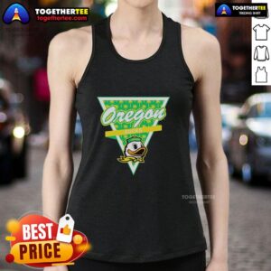 Alt Text: Stylish Nice Oregon Ducks football tank top featuring a palm tree pattern inside a triangle logo design.
