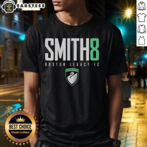 Alt Text: Awesome Smith8 Sammy Smith Boston Legacy FC logo t-shirt featuring a vibrant design and stylish fit for fans.