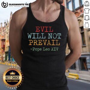 Top Evil Will Not Prevail Pope Leo XIV tank top featuring bold graphic design and vibrant colors for stylish wear.