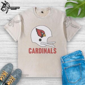 Alt Text: Nice Arizona Cardinals football logo featured on a big helmet washed t-shirt, perfect for fans and casual wear.