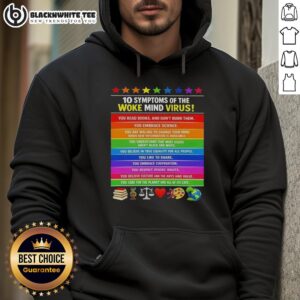 Awesome hoodie featuring '10 Symptoms of the Woke Mind Virus' slogan, perfect for eco-conscious individuals who care for the planet.