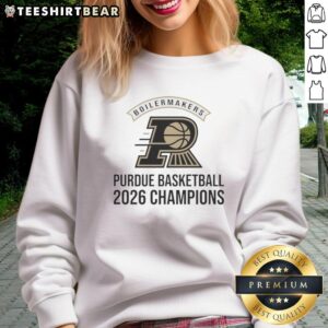 Alt Text: Purdue Boilermakers Basketball 2026 Champions logo sweatshirt featuring bold graphics and team colors.